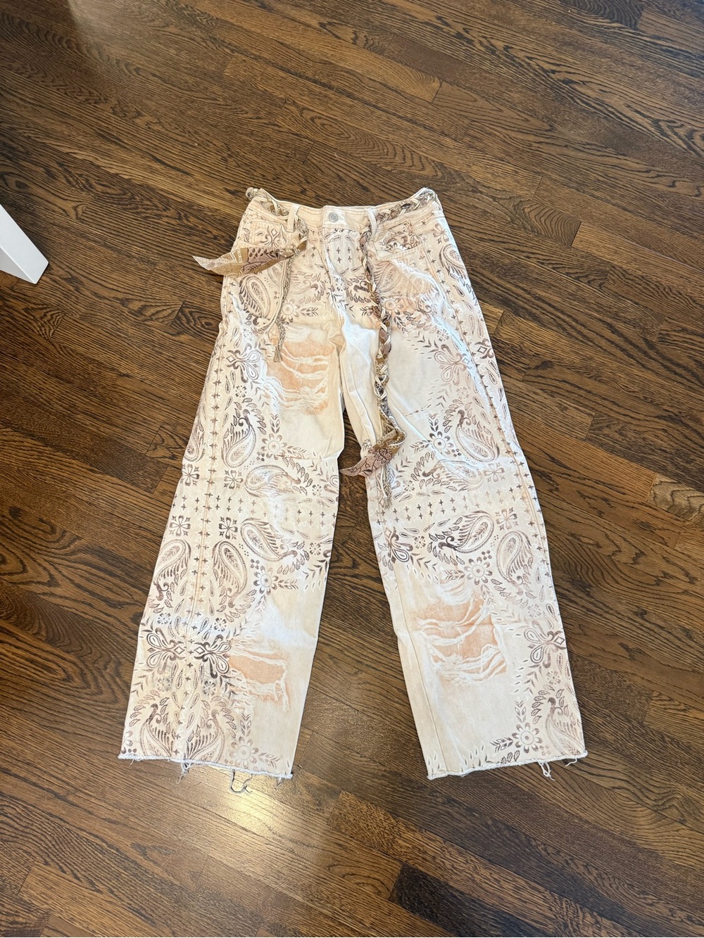 Boho Paisley Wide-Leg Pants - Cream